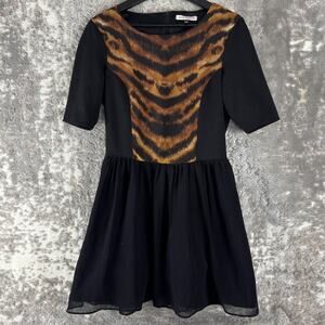 Bershka‎ Collection Girls Size L Mini Fit Flared Dress Black Short Sleeve Zip